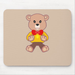 Beige Cute Bowtie Teddy Bear Mousepad