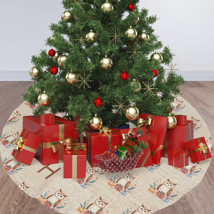 Beige cute owl monogrammed Christmas tree skirt