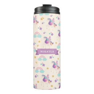 Beige Cute Rainbow Unicorn Kids Thermal Tumbler
