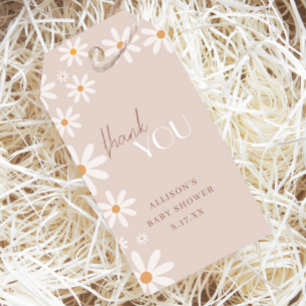 Beige Daisy Baby Shower Floral Thank You Gift Tags