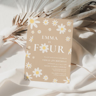 Beige Daisy Fourth 4th Four Birthday Invitation