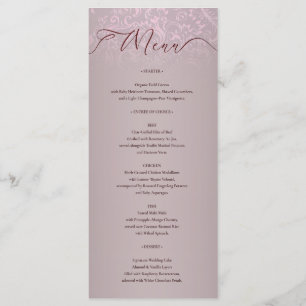 Beige Damask Ornate Wedding Menu Card