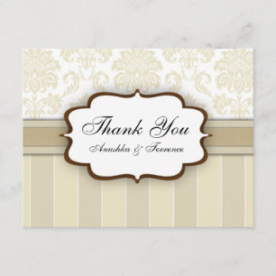 Beige Damask Stripe Wedding Thank You Card