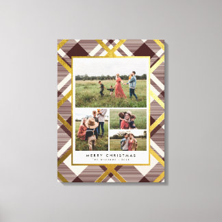 Beige & Dark Red Tartan 4 Photo Collage Christmas Canvas Print