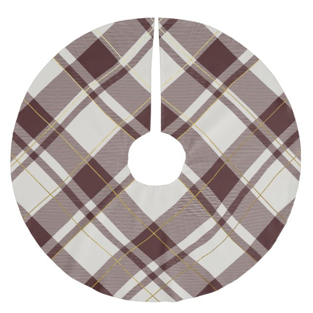Beige & Dark Red Tartan Plaid Pattern Brushed Polyester Tree Skirt (Front)