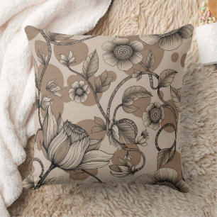 Beige Decoration with Flowers Throw Pillow