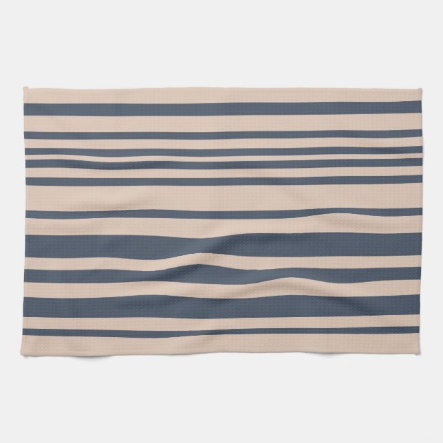 Beige/Deep Blue Grey Simple Stylish Stripe Pattern Kitchen Towel (Horizontal)
