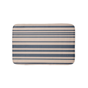 Beige/Deep Blue Simple Stylish Stripe Pattern Bath Mat