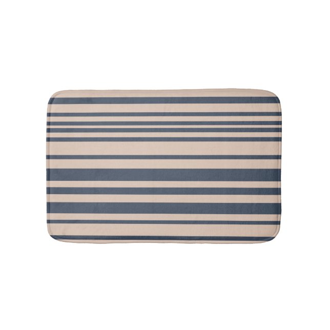 Beige/Deep Blue Simple Stylish Stripe Pattern Bath Mat (Front)