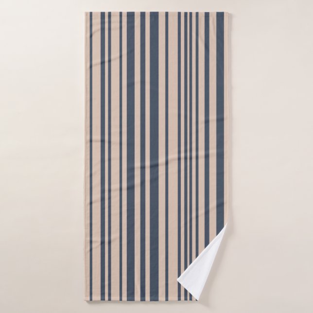 Beige/Deep Blue Simple Stylish Stripe Pattern Bath Towel (Bath Towel)
