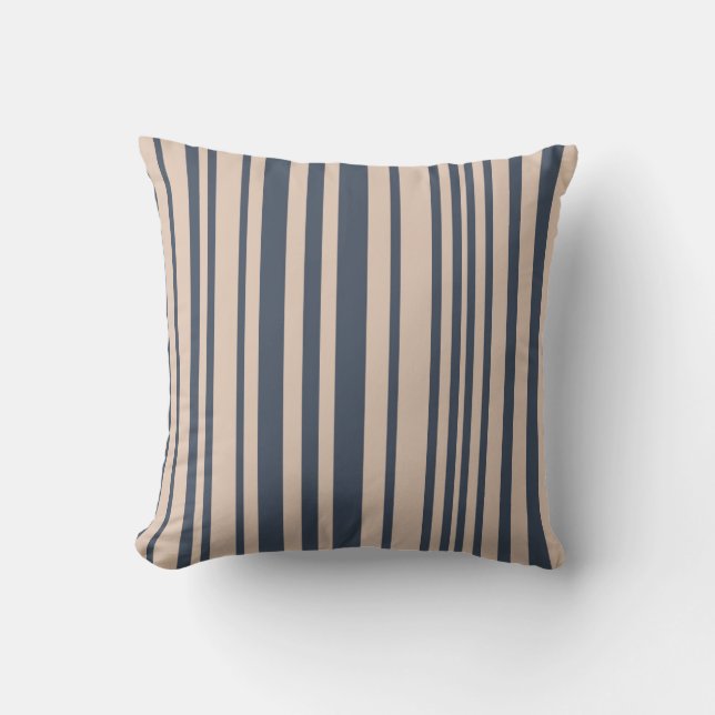 Beige/Deep Blue Simple Stylish Stripe Pattern Throw Pillow (Front)
