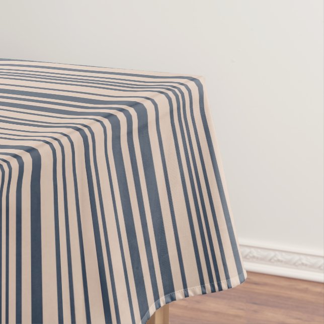 Beige/Deep Blue Stylish Stripe Pattern Tablecloth (In Situ)