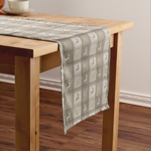 Beige Deer Plaid Pattern Classic Christmas Short Table Runner