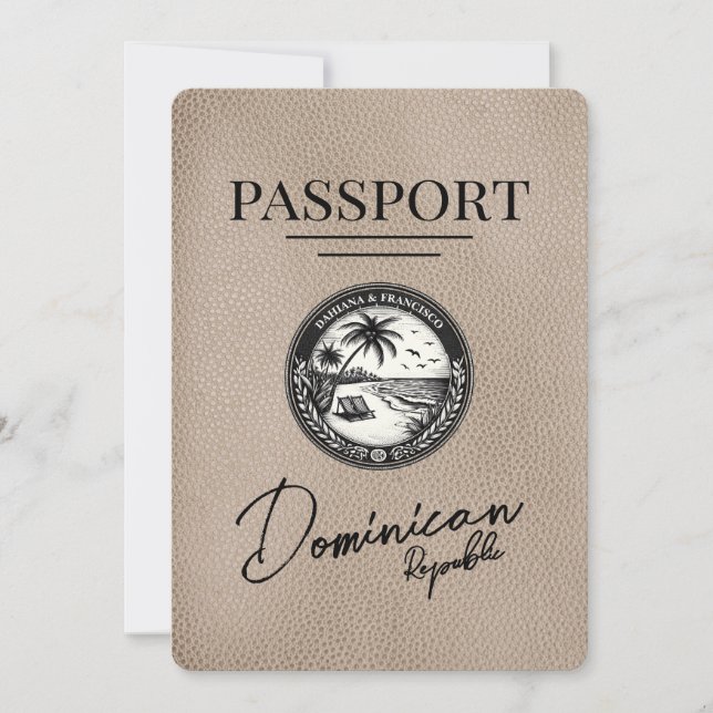 Beige Dominican Republic Passport Save The Date (Front)
