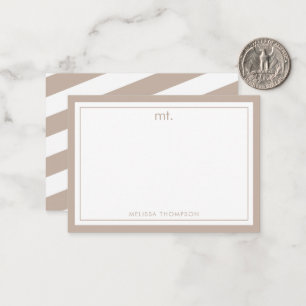Beige Double Border Modern Monogram Striped Card