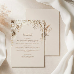 Beige Dried Flowers Wedding Details Card