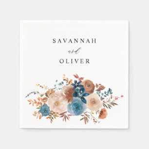 Beige & Dusty Blue Floral Name Napkins