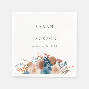Beige & Dusty Blue Floral Name Napkins V2