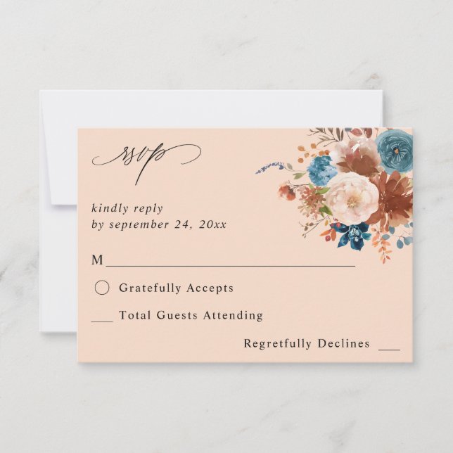 Beige & Dusty Blue Floral no Meal RSVP 2 - Beige (Front)