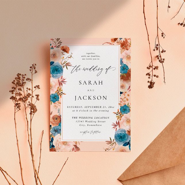 Beige & Dusty Blue Floral Wedding S2 Invitation (Creator Uploaded)