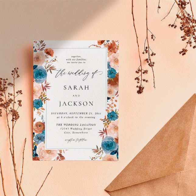 Beige & Dusty Blue Floral Wedding S2 - w Blue LN Invitation (Creator Uploaded)