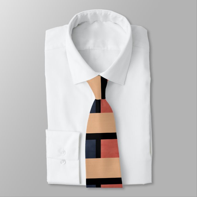 Beige Dusty Peach Blue Modern Tie (Tied)