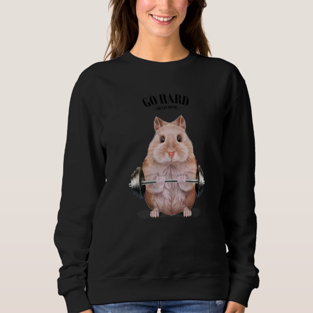 Beige Dwarf Hamster Muscle Training Weightlifting  Sweatshirt (Front)