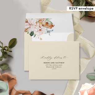 Beige Earthy Blooms, RSVP with Return Address Envelope