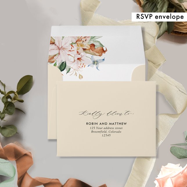 Beige Earthy Blooms, RSVP with Return Address Envelope (Creator Uploaded)