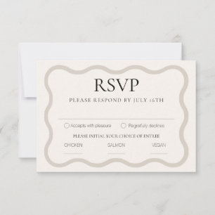 Beige & Ecru Elegant Modern Minimal Wavy Frame RSVP Card