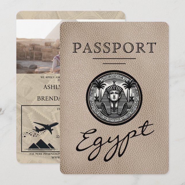 Beige Egypt Passport Wedding Invitation (Front/Back)