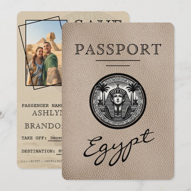 Beige Egypt Passport Wedding Save the Date (Front/Back)