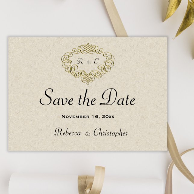 Beige Elegance Gold Crest Wedding Save The Date (Creator Uploaded)