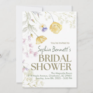 Beige Elegant Floral Douche nuptiale Invitation