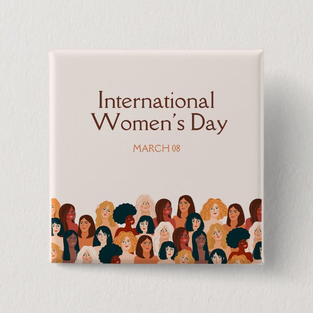 Beige Elegant International Women's Day 2025 2 Inch Square Button (Front)