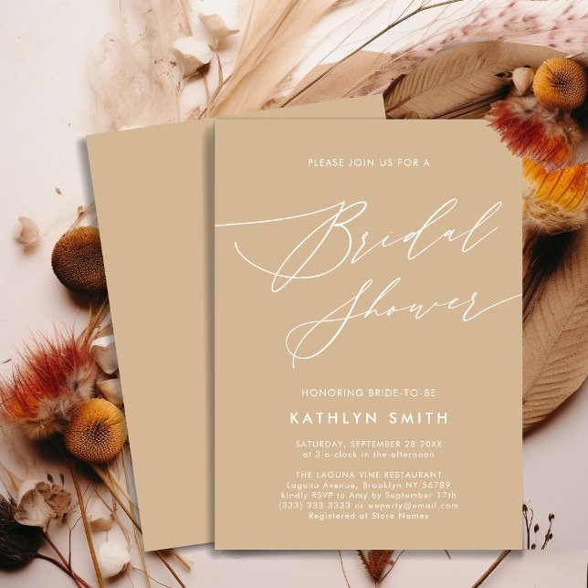 Beige Elegant Script Modern Bridal Shower Invitation (Creator Uploaded)