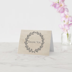 Beige Elegant Wreath Thank You Card