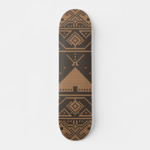 Beige Elephant Pyramid Mosaic Aztec Pattern Indian Skateboard