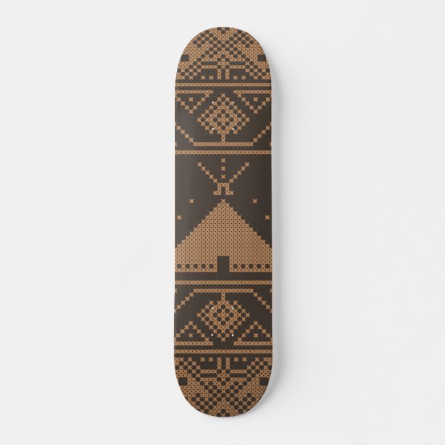 Beige Elephant Pyramid Mosaic Aztec Pattern Indian Skateboard (Front)