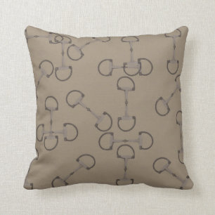 Beige Equestrian Horse Bits Throw Pillow