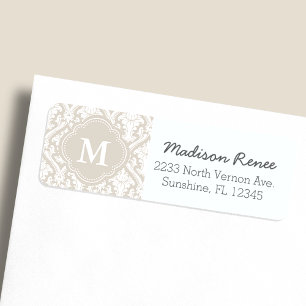 Beige et blanc tendance Damask Custom Monogramme