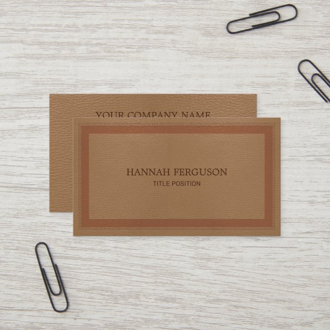 Beige Fake Leather Business Card (Front/Back In Situ)