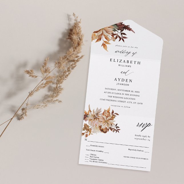 Beige Fall Floral Wedding All In One Invitation (Creator Uploaded)