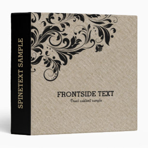 Beige faux linen black swirls binder