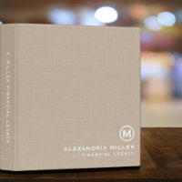 Beige Faux Linen Print Monogram Legacy Binder