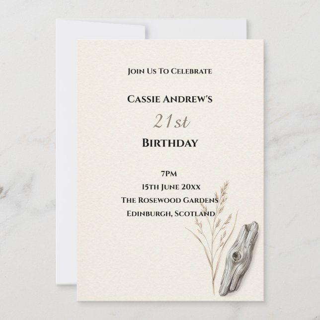 Beige Feather Milestone Birthday Invitation (Front)