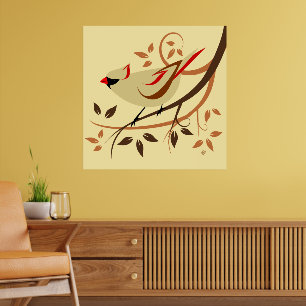 Beige Female Northern Cardinal Bird Poster