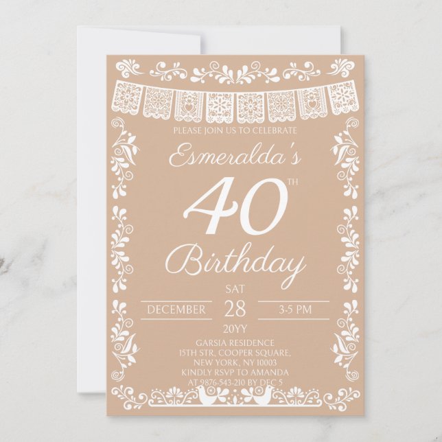 Beige Fiesta 40th Birthday Invitation (Front)