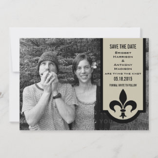 Beige Fleur De Lis Banner Save the Date Invite