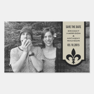Beige Fleur De Lis Banner Save the Date Stickers